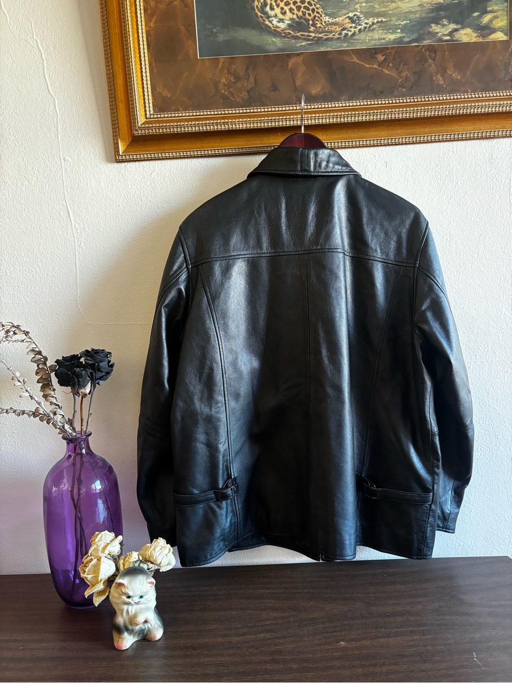 Vintage 100% Leather Jacket Collared Unisex - Picture 4 of 10